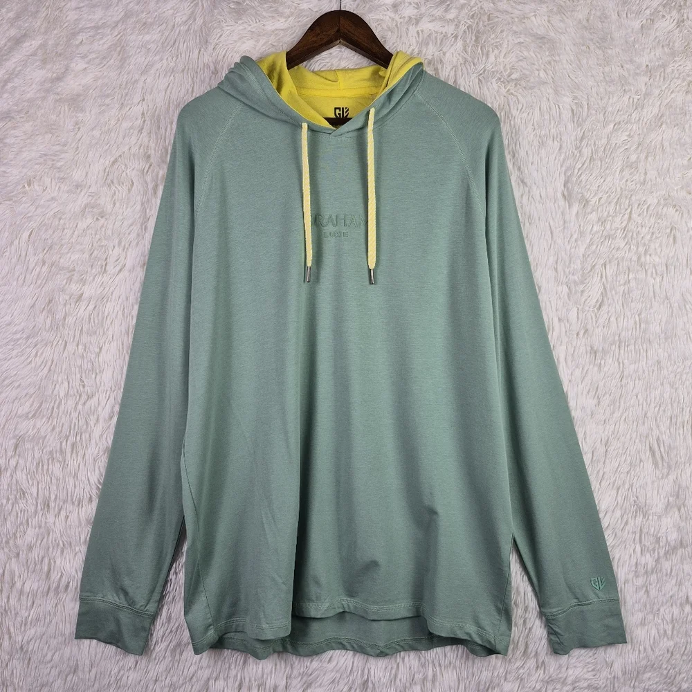 Graham Luxe Turf Green Long Sleeve Hawk Hoodie Mens L Athleisure Golf‎ Spell Out